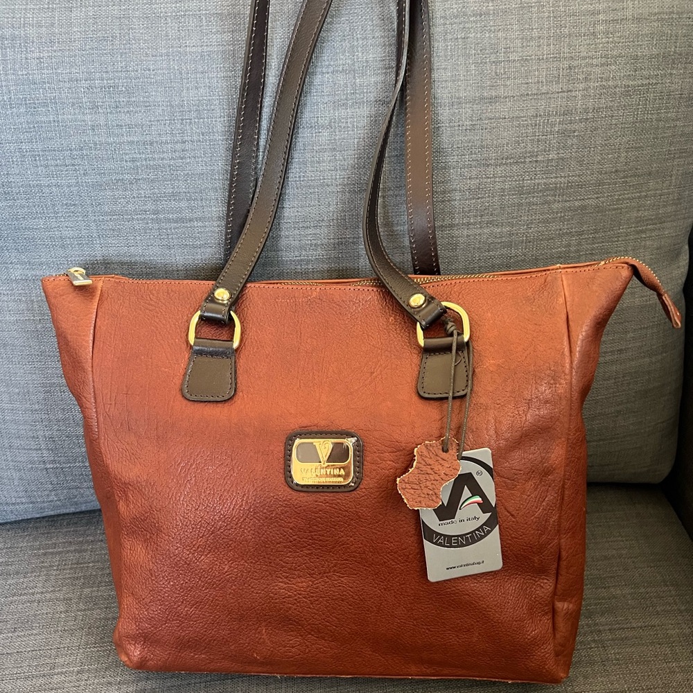 NWT VALENTINA TOP ZIP TOTE SATCHEL HANDBAG ITALIAN LEATHER